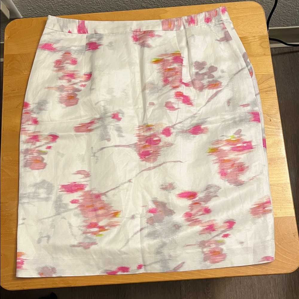 Banana Republic Abstract Floral A-Line Skirt - White and Pink
